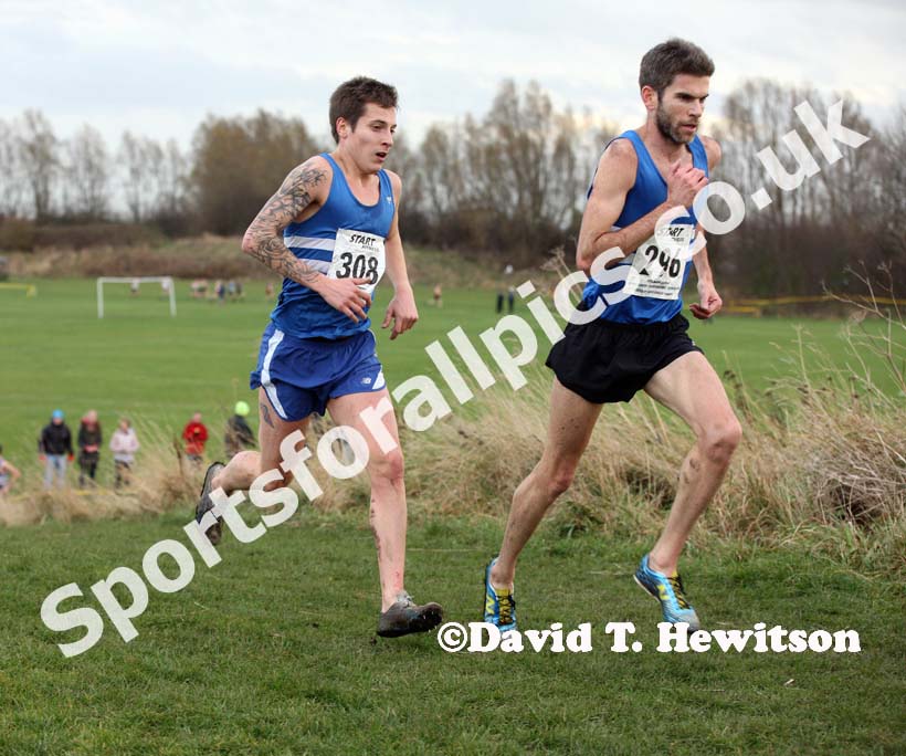Nick McCormick  leads Lewis Timmins (both Morpeth) during the senior mens North Eastern Cross Country, Champs., Temple Park, South Shields. Photo: David T. Hewitson/Sports for All Pics